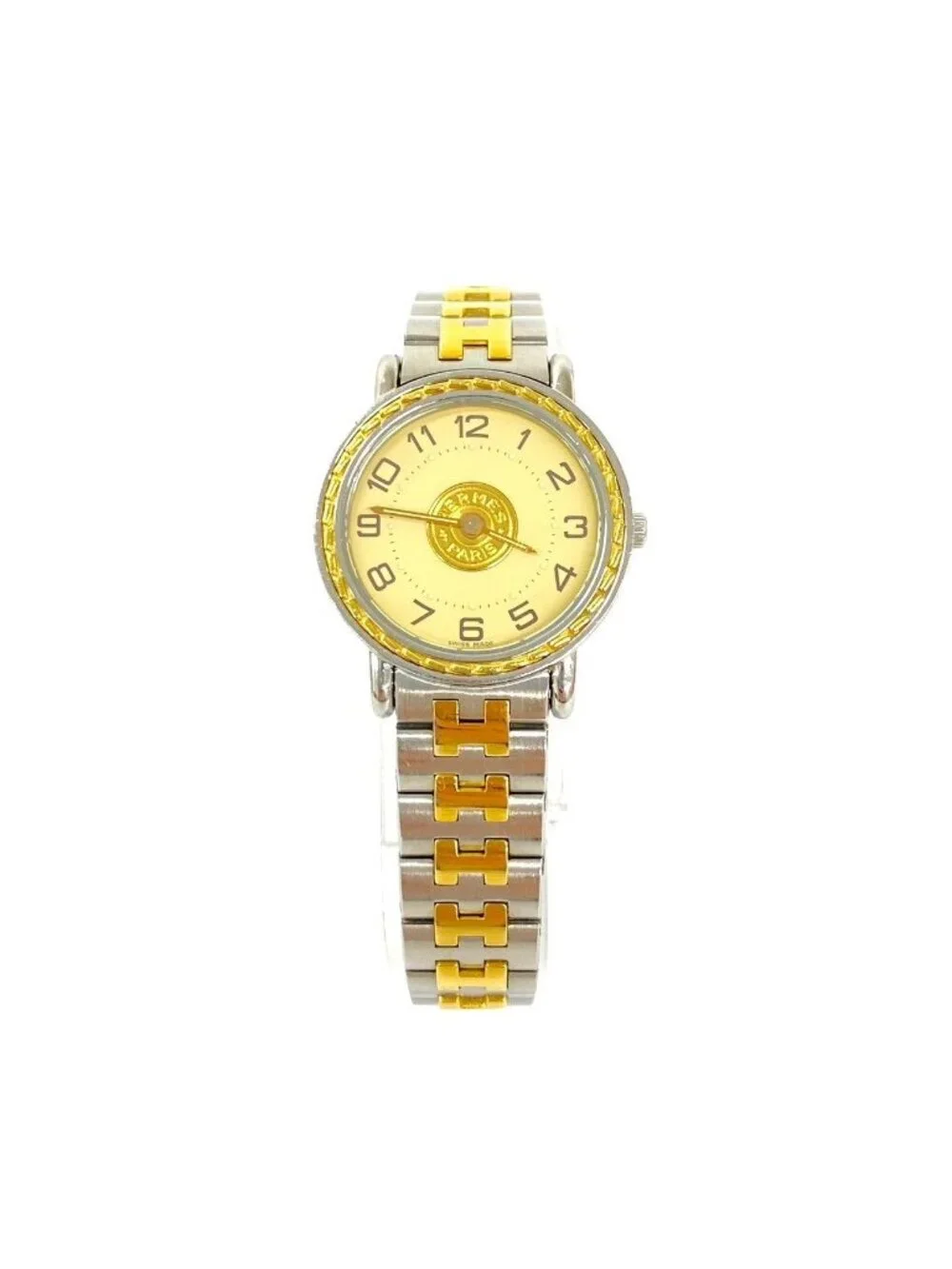 Hermes Sellier Stainless Quartz Watch Wrist Silver Gold